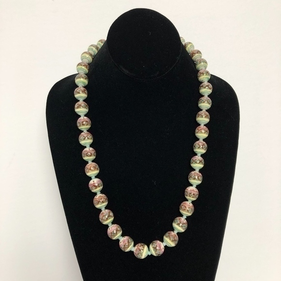 Vintage Hand Painted Chinese Beaded Necklace - Picture 3 of 6